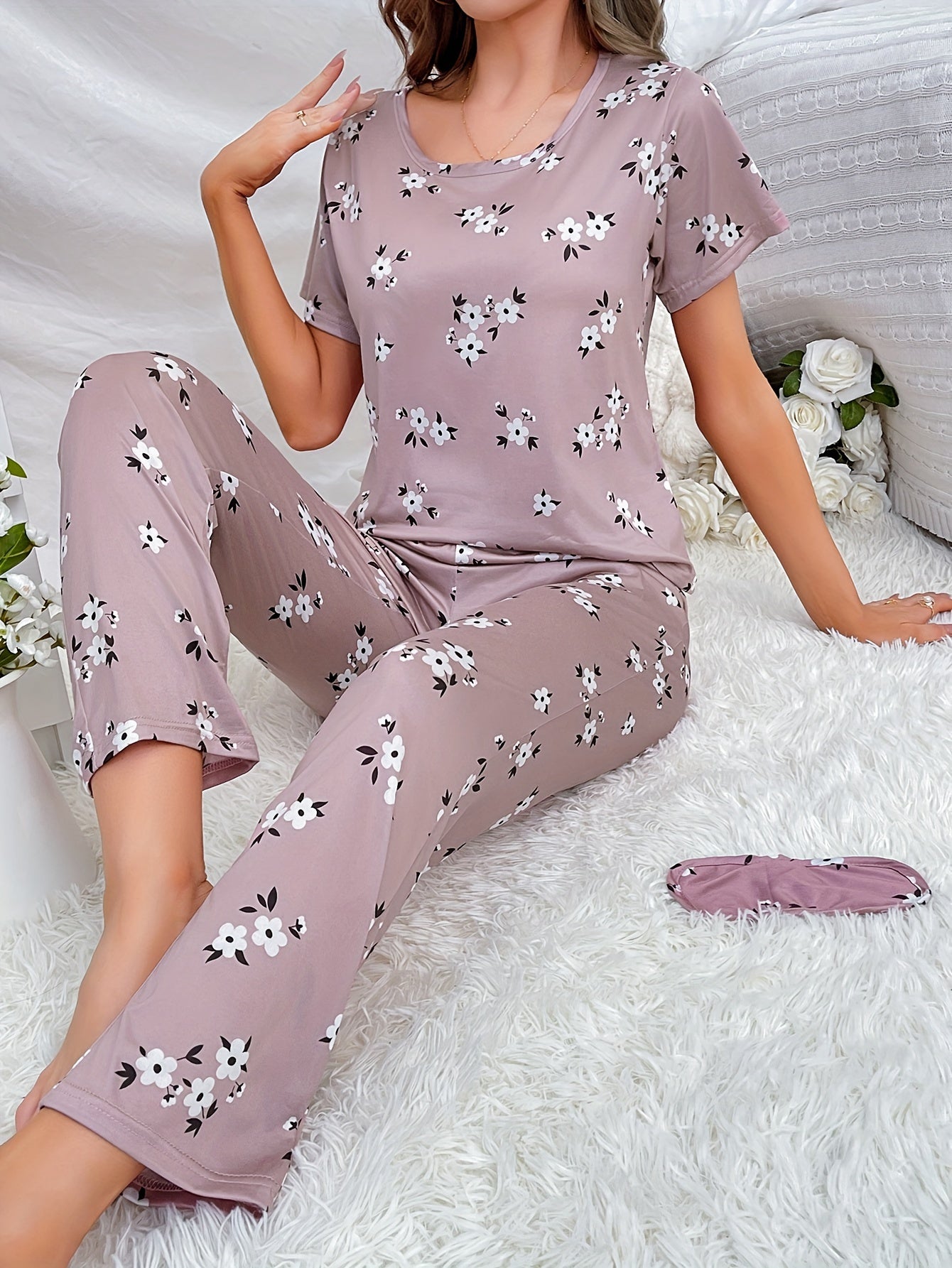 Pyjama Femme Long Pantalon + Chemise à Manches Courtes Beaux Rêves en Satin | CozyCloud