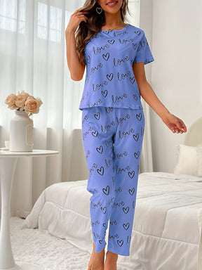 Pyjama Femme Long Pantalon + Chemise à Manches Courtes Amour L&C en Coton | CozyCloud