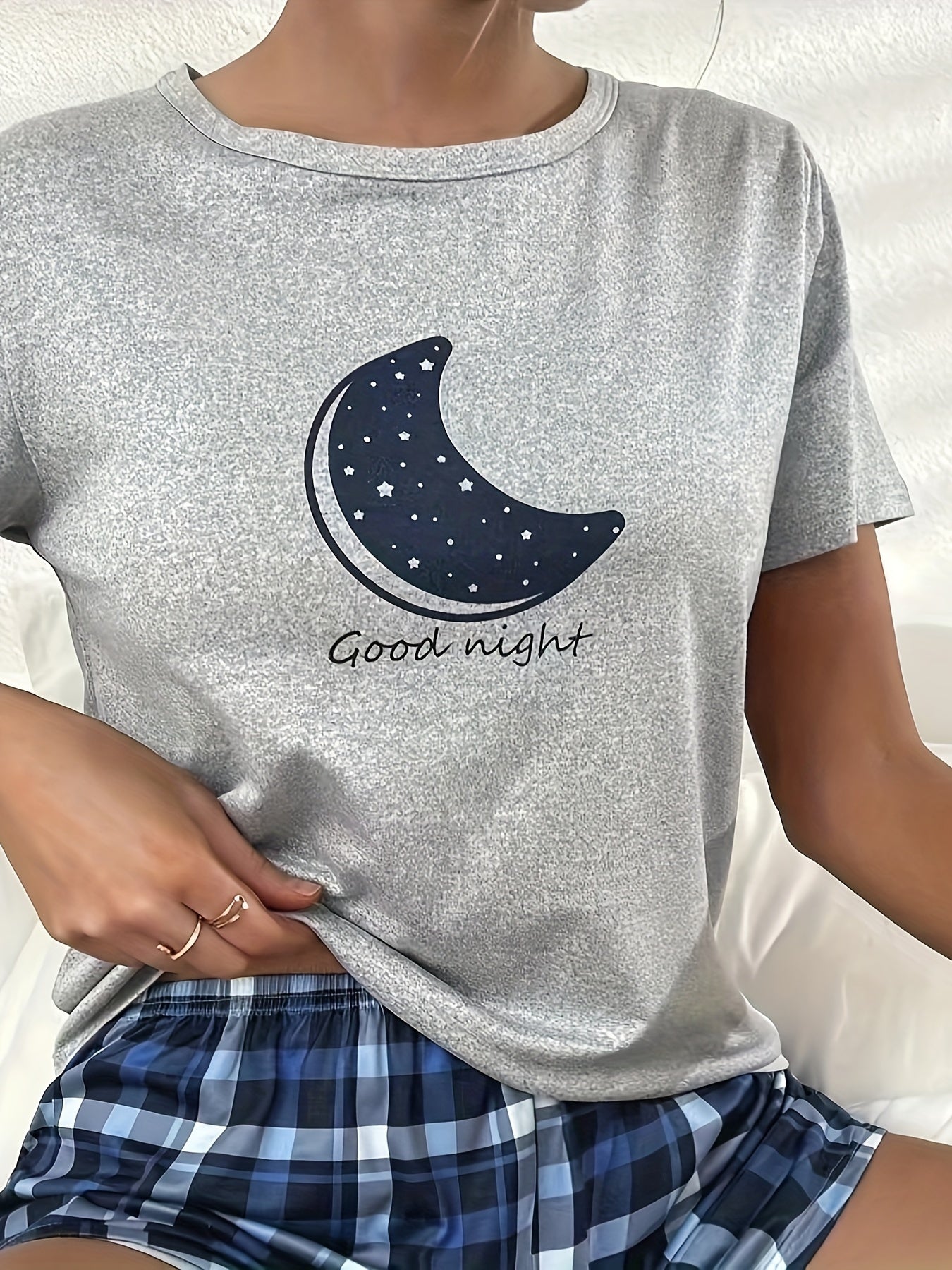 Pyjama Femme Court Shorts + Chemise à Manches Courtes Lune Good en Coton | CozyCloud