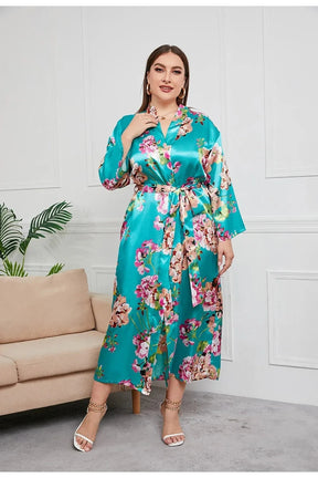 Pyjama Femme Plus Size Peignoir Décolleté en V CozyChic en Soie | CozyCloud