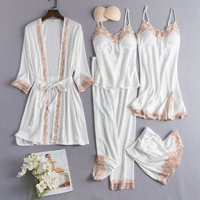 Pyjama Femme Ensemble Peignoir + Chemise de Nuit + Nuisette + Shorts + Pantalon Madame en Satin | CozyCloud