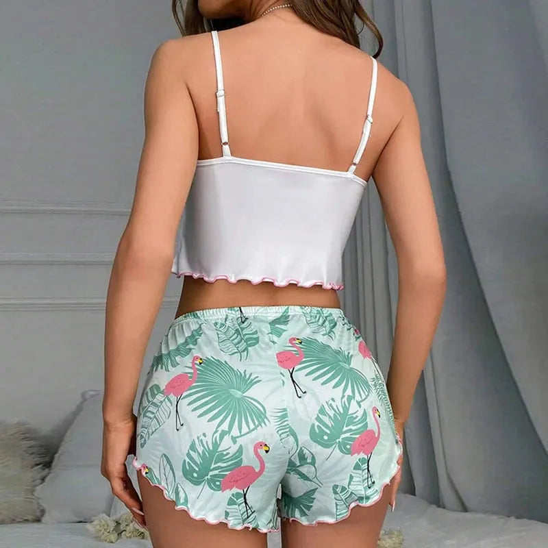 Pyjama Femme Court Shorts + Crop Top Écle Confort en Coton | CozyCloud