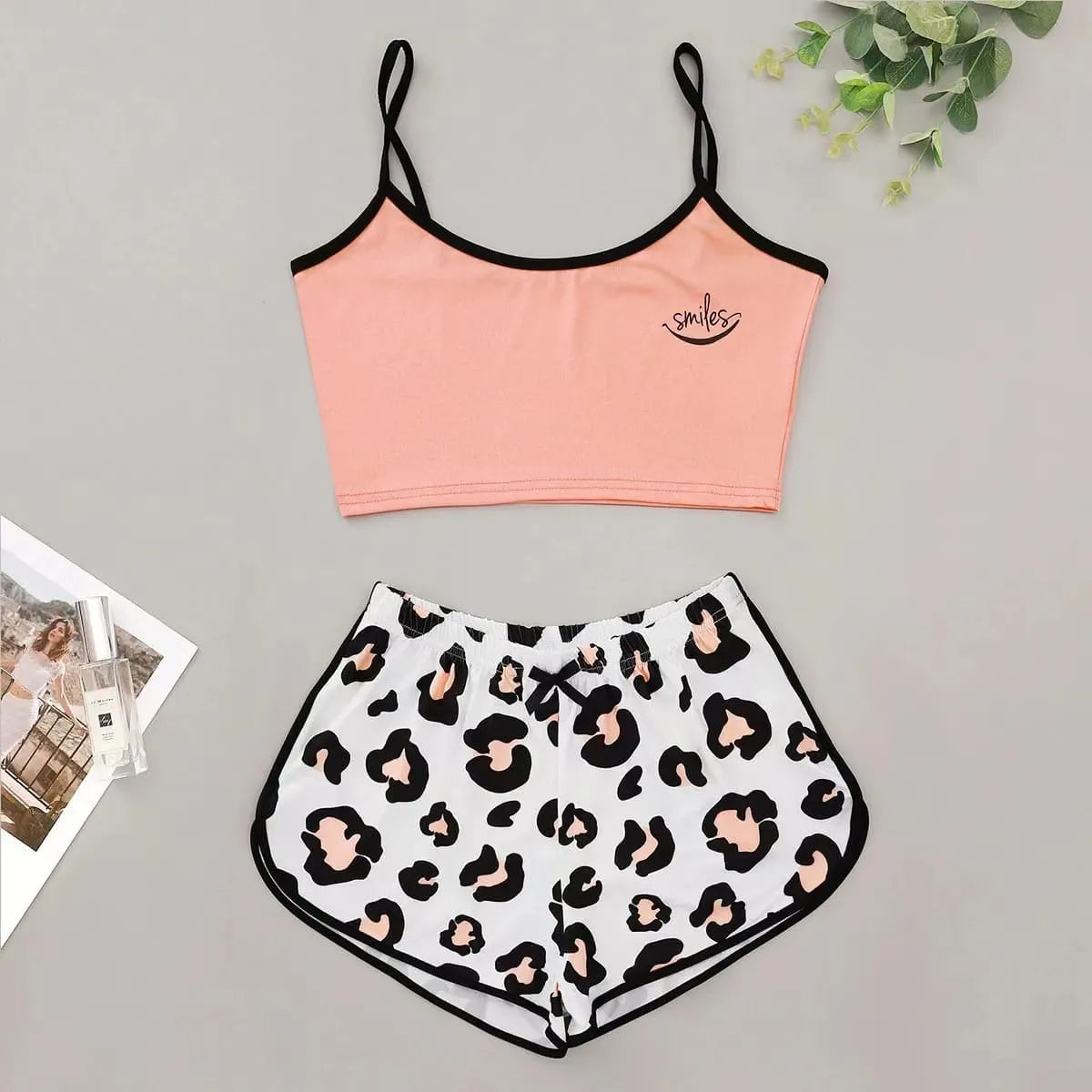 Pyjama Femme Court Shorts + Crop Top avec Dentelle Sensy en Coton | CozyCloud