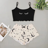 Pyjama Femme Court Shorts + Crop Top Cils en Coton | CozyCloud