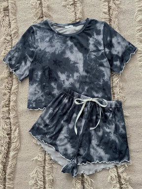 Pyjama Femme Court Shorts + Chemise à Manches Courtes TieDye en Coton | CozyCloud