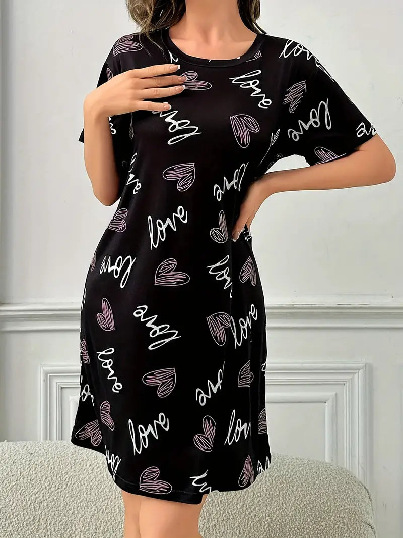 Pyjama Femme Chemise de Nuit Love et Coeurs en Satin | CozyCloud