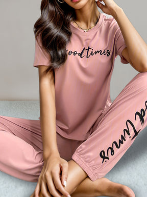 Pyjama Femme Long Pantalon + Chemise à Manches Courtes Bons Moments en Coton | CozyCloud