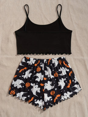 Pyjama Femme Court Shorts + Crop Top Halloweenn F&C en Coton | CozyCloud