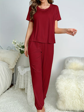 Pyjama Femme Long Pantalon + Chemise à Manches Courtes Simple Confort en Coton | CozyCloud