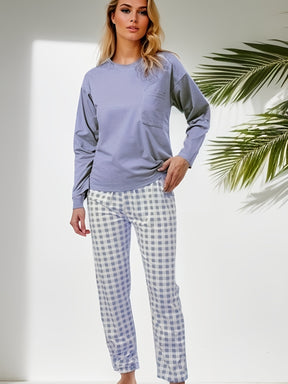 Pyjama Femme Long Pantalon + Chemise à Manches Longues Claire Classe en Coton | CozyCloud