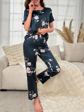 Pyjama Femme Long Pantalon + Chemise à Manches Courtes en Tissu Élastique | CozyCloud